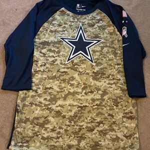 Dallas Cowboys NIKE Mens L Camo Salute To Service Dri Fit 3/4 Sleeve Shirt